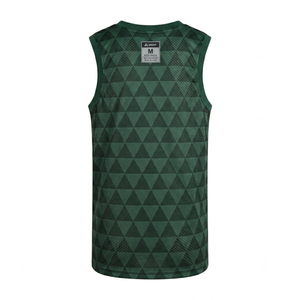 Maillot de basketball personnalisé avec logo, antibactérien, respirant, vert foncé, sans manches, col rond, haut athlétique ample pour homme, vêtement d'été - Product Image 2