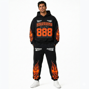 Conjunto Deportivo INSTAFIT ENTERPRISES para Hombre, Estilo Vintage, Oversize, Sudadera con Capucha y Cordón Ajustable, Pantalones Jogger, Felpa, Poliéster/Algodón, Lavado Desgastado - Product Image 5