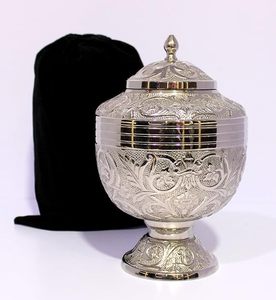 Antique Stainless Steel Pet Urn Teardrop Shape Airtight <b>Dog</b> Cremation Container with Embossed Floral Design - Product Image 1