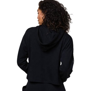 Sibrin Sudadera con Capucha Corta de Manga Larga con Cordón Ajustable y Logotipo Personalizado de Primera Calidad para Mujer, Sudadera Holgada con Hombros Caídos para Invierno - Product Image 3