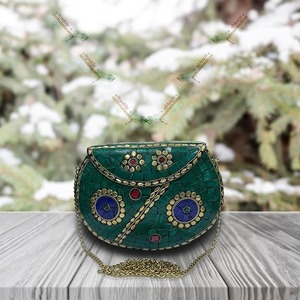 Mosaic for <b>Clutch</b> Bag Gold Chain Strap Mixed Colors Round <b>Silver</b>-Plated Handmade Promotional Metal Embroidery FAIZA CRAFT - Product Image 1