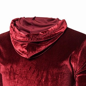Men's Red Velvet Hooded <b>Sweatshirt</b> Regular Fit Casual Pullover Cartoon Embroidered Knitted Hoodie Winter Wear 100% Cotton - Product Image 3