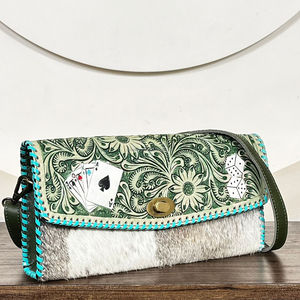 Sac bandoulière unique en cuir véritable artisanal, gravé à la main, avec motifs floraux et gaufrage de cartes, style pochette, pour femme - Product Image 5