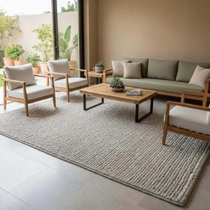 Handwoven Wool Area Rug Natural Beige Cream Braided Flat <b>Weave</b> Carpet Modern Minimalist Floor Mat Eco Friendly Living Room Decor - Product Image 1