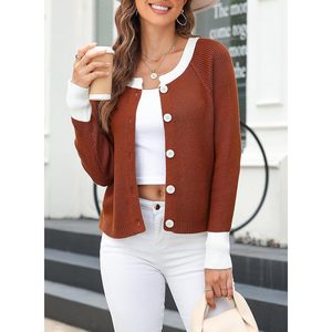 Cárdigan recortado de otoño 2025 para mujer, suéter de punto con botones en contraste y cuello redondo de manga larga, moda de otoño 2024 - Product Image 1