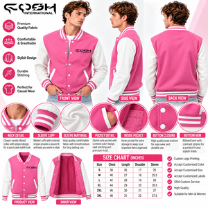 Chaqueta Varsity Rosa para Hombre con Bloques de Color, Transpirable, Cuello Alto, con Botones, Chaqueta Bomber Casual Rosa, Chaqueta Deportiva con Bloques de Color para Hombre - Product Image 6
