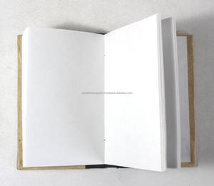 Carnet de voyage personnalisé en papier Lokta de couleur naturelle avec dos noir, couverture rigide, papier recyclé fait à la main en coton - Product Image 3