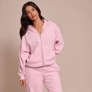 Conjunto Deportivo de Dos Piezas para Mujer, Invierno, Color Sólido, Sudadera con Cierre y Pantalones, Casual, Cómodo y Combinado - Product Image 1