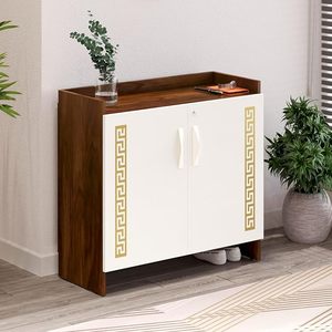 Zapatero de madera de dos tonos con 2 puertas, organizador de calzado con cerradura, con capacidad para guardar hasta 10-12 pares para el hogar. - Product Image 1