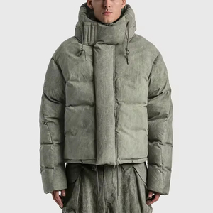 ALLIGNED INDUSTRY Manteau matelassé décontracté pour homme, couleur unie, à capuche, beige, avec fermeture éclair sur le devant, coupe droite ou ajustée - Product Image 4