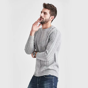 Suéter de Punto para Hombre, Cuello Redondo, Color Gris, Corte Regular, Estilo Casual para Otoño, 100% Acrílico, Antipilling, Diseño Liso - Product Image 3