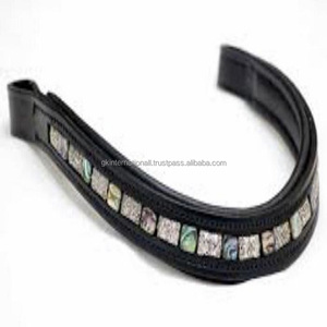 Bande de cuir marron de haute qualité pour cheval, en grain noir, rembourrage souple avec l'intérieur avec motif de pierre, chaîne scintillante - Product Image 3