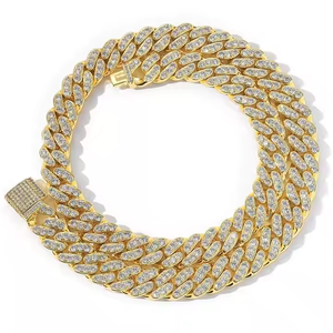 12mm Iced Out Pink Cuban Link Chain Micro Pave Claw Setting Moissanite Wedding Single Row <b>Necklace</b> Hip Hop Jewelry for Unisex - Product Image 2