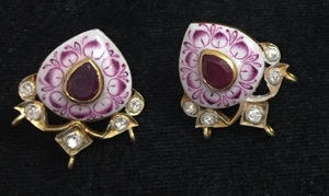 Luxury Hand Painted Meenakari <b>Stud</b> <b>Earrings</b> 18k Gold Plated Natural Emerald Ruby Polki Kundan Enamel <b>Earrings</b> Traditional Fine - Product Image 2
