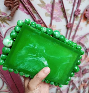Bolso de mano de resina marmoleado verde esmeralda premium con rayas doradas, cartera de noche de latón, bolso rígido para novia/boda - Product Image 5