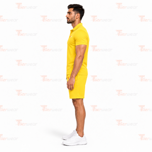 Men Cotton Polo Shirt Shorts <b>Set</b> Breathable Summer Casual Wear Solid Color Front Logo <b>Knitted</b> Fabric polo & Shorts <b>set</b> - Product Image 4