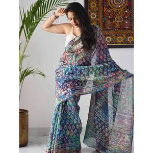 Vestidos de Cóctel de Diseñador, Hermoso Sari con Estampado Digital - Product Image 3