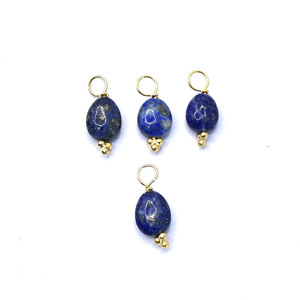 Natural Lapis Lazuli Tumble Pendant Smooth 8 to 10mm Gemstone <b>Charm</b> Dainty Necklace Earring Jewelry - Product Image 5