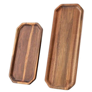 Ensemble d'assiettes à dîner rectangulaires en bois d'acacia Ensemble de 4 centres de table idéaux, parfaits pour le service de salade en famille - Product Image 1