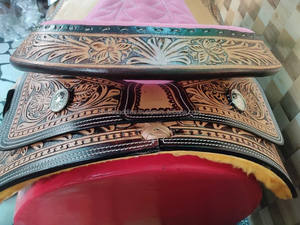 Selle de course en cuir Western Barrel | Design floral sculpté à la main, qualité supérieure, conduite confortable, durable au meilleur prix - Product Image 4