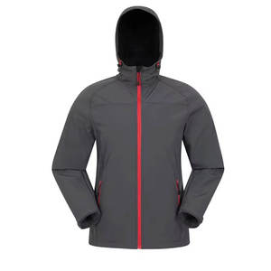 Wholesale Full Sleeved Regular Fit Men Softshell <b>Jackets</b> Zipper Hood Stand Collar <b>Patchwork</b> Design Canvas Fabric Men's <b>Jackets</b> - Product Image 1