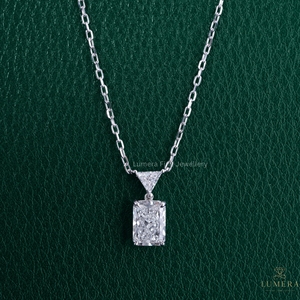 Modern Geometric IGI Certified Radiant Cut Lab-Grown Diamond <b>Pendant</b> with Triangle Diamond Bail in 10k <b>Solid</b> <b>Gold</b> Minimal Chain - Product Image 3