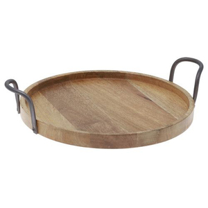 Bandeja de Servir Moderna de Madera y Hierro con Textura Lineal Intrincada y Atractivo Decorativo Premium - Product Image 3