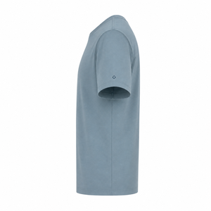 T-shirt en coton bleu poussière à col rond avec détail de manches minimalistes, personnalisable, uni, à manches courtes, pour homme, vêtement décontracté, vente en gros - Product Image 6
