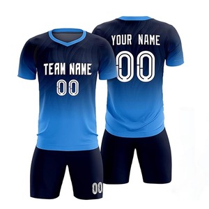 Ensemble maillot et short de football pour homme adulte 100 % coton, imprimé par transfert thermique, nom/numéro de l'équipe, taille élastique, respirant, uni - Product Image 1