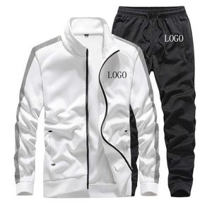 Survêtement personnalisé pour homme – Tenue de sport décontractée à manches longues avec fermeture éclair frontale, logo blanc et noir, en polyester, coupe adulte, idéal pour le printemps - Product Image 1