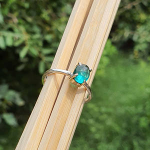 แหวนซ้อนกันได้สีเขียวนีออนอะพาไทต์สีเงินของ925แหวนทองคำทำด้วยมือของ925เงินสเตอร์ลิงแบบดั้งเดิม - Product Image 5