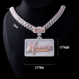 Neziah Chance <b>Records</b> Charm Pendant 12mm Cuban Chain Silver Plated Moissanite Unisex Party Necklace - Product Image 3