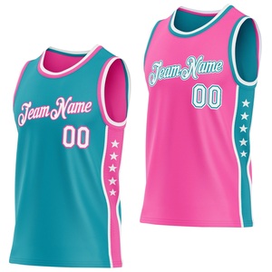 Uniforme de Baloncesto, Tela de Malla Transpirable de Primera Calidad, Jersey Deportivo con Nombre del Equipo 00, Camiseta sin Mangas Rosa Verde Azulado, Unisex - Product Image 1