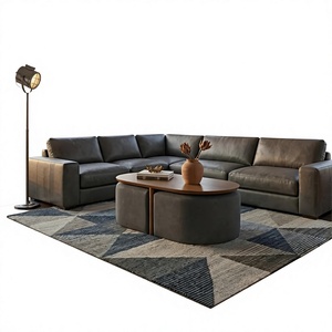 Ensemble de canapé sectionnel moderne en cuir avec table basse ovale, meubles de salon - Product Image 1
