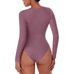 Precio de Fábrica: Body de Manga Larga para Mujer, Cuello Redondo, Corte Alto, Ajustado, Color Mauve, Cómodo, OEM ODM - Product Image 6