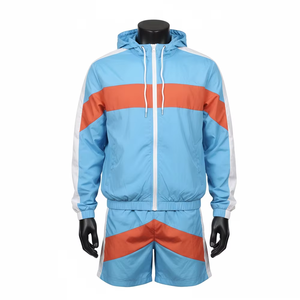 2026 Men’s Color Block Hooded Windbreaker <b>Shorts</b> Set Lightweight Nylon Zip Up Tracksuit Casual Running <b>Jacket</b> And <b>Short</b> - Product Image 1