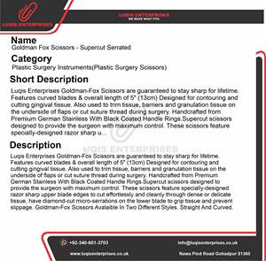 Tijeras Quirúrgicas Dentadas de Precisión Goldman Fox Supercut de Acero Inoxidable para Rinoplastia - Herramienta de Corte Fino - Product Image 5