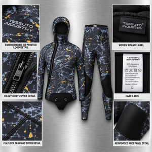 Traje de Neopreno Estampado para Hombre TESSUTO, Traje de Buceo de 2 Piezas con Capucha para Pesca Submarina, Traje de Buceo Libre con Estampado de Mármol, Listo para Enviar - Product Image 5