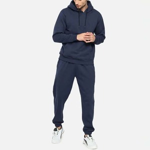 Survêtement à capuche bleu marine pour homme, coupe classique, en coton uni, avec poches latérales, idéal pour l'automne - Product Image 5