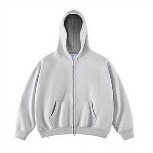 Sweat à capuche zippé marron surdimensionné 500 g/m² pour homme, style streetwear vintage, épaules tombantes, en molleton vierge, vente en gros - Product Image 3