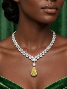 Collar de Diamantes Moissanite con Corte de Pera, Joyería Nupcial de Oro S925, Colgante de Diamantes Amarillos y Blancos para Boda, para Mujer - Product Image 1