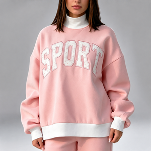 Sweat-shirt surdimensionné personnalisé pour femmes, col montant, en molleton doux polyester/coton, avec broderie et applique florale - Product Image 1