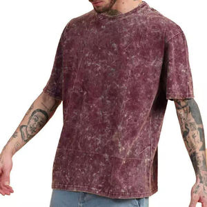 T-shirt Homme Grande Taille Vintage en Jersey, Style Décontracté Streetwear, Délavé à l'Acide, 100% Polyester, Coupe Oversize à Épaules Tombantes, Couleur Unie, Respirant - Product Image 1