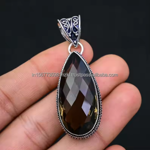 Beau pendentif en argent sterling 925 à quartz fumé naturel à facettes en argent fait à la main pendentif en pierres précieuses collier pendentif - Product Image 4