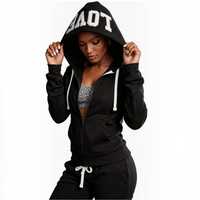 Ensembles de jogging d'hiver pour femmes OEM/ODM, à capuche unie avec fermeture éclair, broderie personnalisée, lettres blanches, poches à cordon, 100 % coton 300g