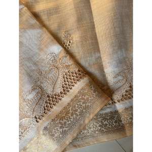 Sari de Seda Tussar de Diseño Exclusivo Elite Weaves con Bordado Chit Pallu Calado para Bodas 0g - Product Image 1