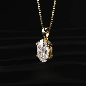 Oval Cut Diamond Halo Pendant <b>Necklace</b> Lab Grown CVD <b>D</b>-E Color VVS-VS Clarity IGI Certified Engagement & Wedding Gold Plated - Product Image 4