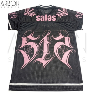 Maillots de football américain tendance, nouvelle collection, col en V, noir et rose, grandes tailles, avec impression par transfert thermique - Product Image 3