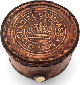 Cadran solaire en laiton nautique vintage, boussole et calendrier, Guide d'activités de plein air portable avec étui rond en cuir, cadeaux pour les proches - Product Image 5