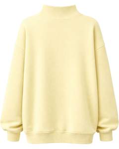 Sweat-shirt polaire surdimensionné personnalisé jaune clair pour femme, col montant, pull décontracté chaud d'hiver en coton et polyester, coupe ample et tendance - Product Image 2